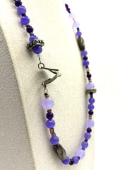 Purple Glass And Silver Metal Charms Art Deco Beaded Necklace 24 Inch