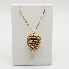 Pinecone Articulated Pendant w Chain Woodland Holiday Nature Gold Tone Necklace