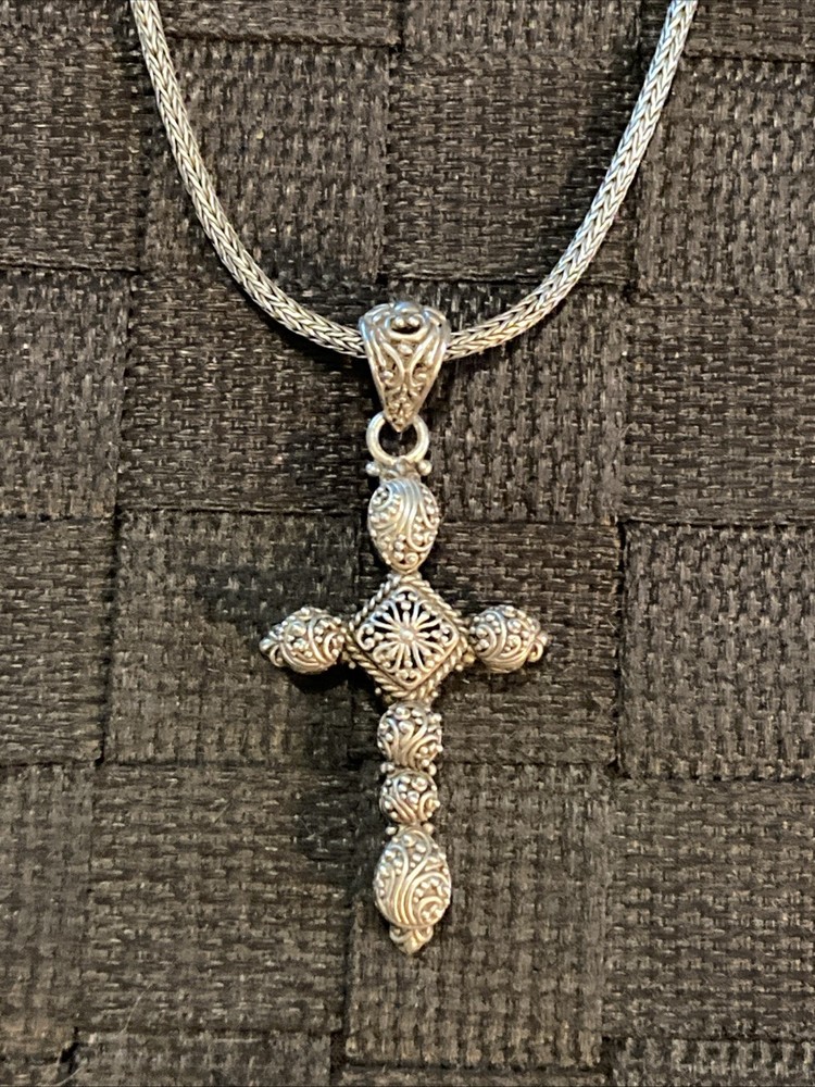 Vintage JTV Sarda Sterling Silver 925 Wheat Snake Chain w/ Filigree Sarda Cross