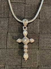 Vintage JTV Sarda Sterling Silver 925 Wheat Snake Chain w/ Filigree Sarda Cross