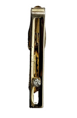Modernist Open Metal Rectangle w Crystal Gold Tone Short Vintage Tie Clip Clasp