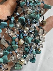 Turquoise Chip Beads Artisan Cluster Boho Waterfall Necklace Coastal Cowgirl