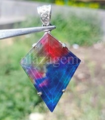 Natural Ammolite Doublet Opal 69.45 Ct Kite Shape Silver Pendant Free Chain 6AGW