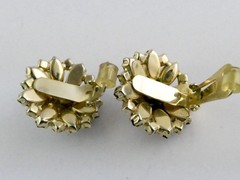 Vintage Hobe Red and White Clear Rhinestone Clip on Earrings 7/8 Inch Diameter