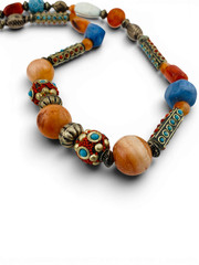 Vintage Himalayan Nepal Tibetan Necklace Turquoise Agate Carnelian Beads 32″