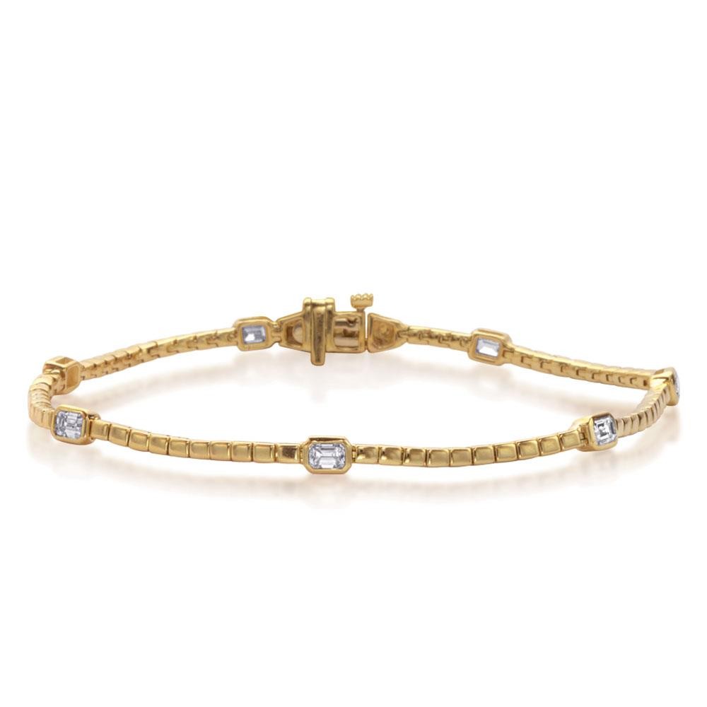 .99CT EMERALD CUT DIAMOND 14KT YELLOW GOLD BY THE YARD 3D LOVE TENNIS BRACELET