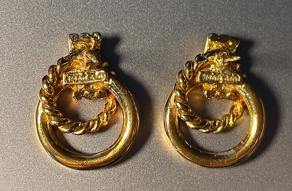 VINTAGE Thailand Gold Plated Twisted Rope DoorKnocker Earrings Pierced Post 1″
