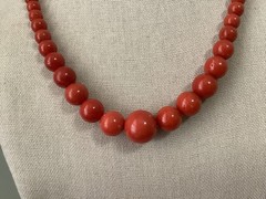 Antique genuine red coral graduated bead necklace 21 in 43.84g