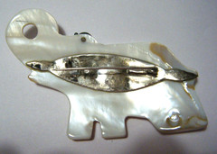 Antique 30S Brooch Hand Carved Elephant MOP Sterling Silver .925 design 3.1/4″