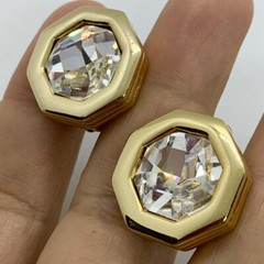 VTG SWAROVSKI CRYSTAL SIGNED SAL GEOMETRIC EARRINGS CLIP-ON OCTAGON CLEAR