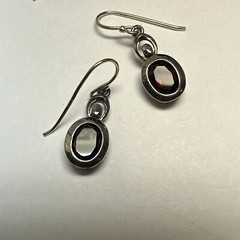 LUC 925 Garnet Bezel Set Earrings Sterling Dangle Drop Vintage 24mm Long