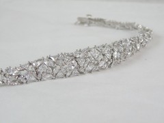 Vintage Sterling Silver 925 Cluster Gemstone Tennis Bracelet 7.5″