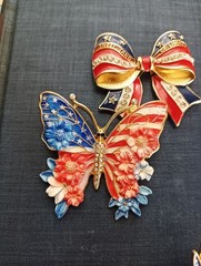 Lot Of 3 July4th USA 250th American Flag Vintage Style Brooch Set Bulk Pin Gift