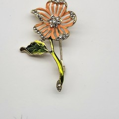 Lovely rhinestone enamel brooch pin single stem flower estate boho whimsical
