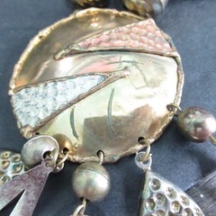 Mixed Metal Brass Pendant and Plastic Beads Boho Necklace