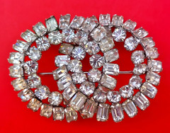 Signed Eisenberg Rhinestone Double Ring Brooch