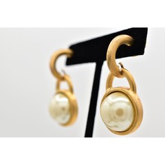 Vintage Pearl Drop Earrings Dangle Brushed Gold Matte Post Chunky NOS 1980s A23