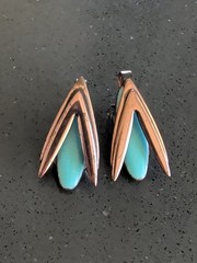 MATISSE Earrings Renoir Copper Blue Enamel Clip On MCM Mid Century S21