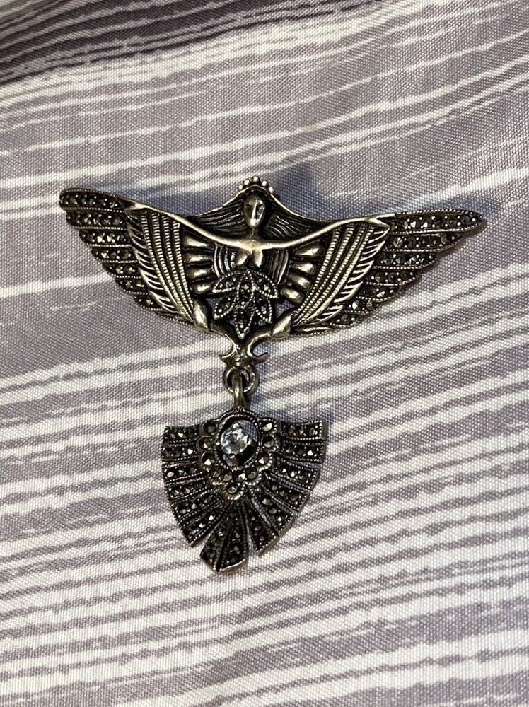 Unique Sterling Silver Pin/Brooch Marcasite Angel Fairy Wings 925 15.75 Grams
