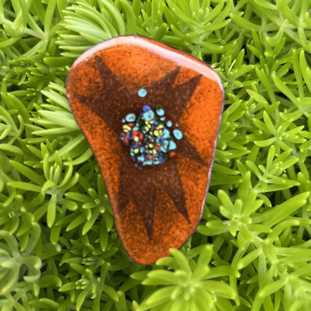 Enamel On Copper Picasso Abstract Vintage Multicolor Brooch•Pendant 2.25”Artisan