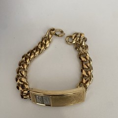 Mens ID Bracelet engraved “KIM” Gold Tone Heavy Chunky Vintage Cuban Link 1/2”W