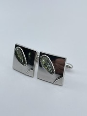 Vintage Swank mens cufflinks green teardrop faceted glass stone rope accents