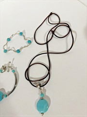 3 Piece Turquoise Jewelry Lot-Vintage 2 Bracelets And 1 Adjustable Necklace