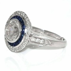 Art Deco 3.30 Ct Diamond & Sapphire Vintage Wedding Ring 925 Sterling Silver