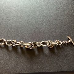 Vtg SilverT Bracelet 74 Grams 7.25”L Chunky Rhinestone Faux Pearl Rings Toggle