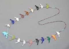 Vintage Native American Carved Gemstone Dolphin Fetish Necklace 29.75”