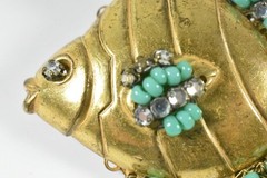 Miriam Haskell Rhinestone and Green Glass Bead Angel Fish Brooch