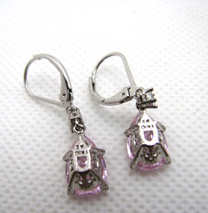 Vintage Pear Cut Pink CZ & Rhinestone Drop/Dangle Pierced Earrings SW China