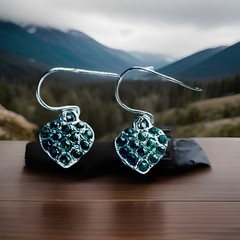 AUTH VTG HEART EARRINGS SMALL SILVER TONE EMERALD GREEN GLASS GEM PAVE DANGLE