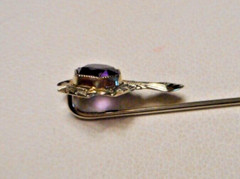 Antique Signed Belais Art Deco 18K White Gold Filigree & Amethyst Stickpin