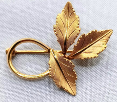 Vintage Van Dell Leaf Brooch Pin 12K Gold Filled Textured & Polished Finish