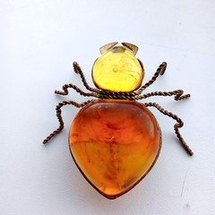 Vintage Spider Brooch Amber Color Resin. Made in the USSR