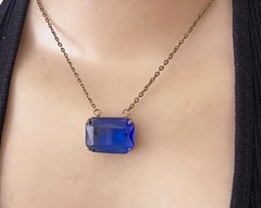 Vintage Necklace Art Deco Antique Blue Czech Glass Pendant