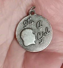 Vintage Beau Sterling Silver It’s A Girl Gender Reveal Round Charm