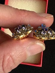 Michal Golan Earrings Clip On Heart Drop Dangle Gold Tone Byzantine Style Mosaic