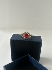 Vintage Red Cubic Zirconia Ring Gold Plated Womens Size 7.5