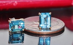 14k yellow gold earrings 3.0ct London blue topaz stud vintage handmade 1.5gr