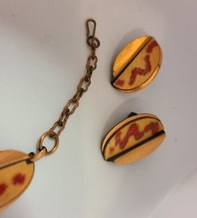 Vtg Copper Red Enamel 1.25″ Ovals Link 15.5″ Necklace Clip On Earrings to Match