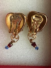 Michal Golan Earrings Clip On Heart Drop Dangle Gold Tone Byzantine Style Mosaic