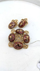 Vintage JULIANA Earring Brooch SET Stippled Egg Spring VERIFIED