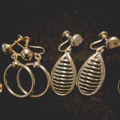 Vintage Mixed Earrings screw back Lot 6 Pcs Gold Silver Tone Metal No Stone