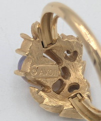 Vintage Avon Fire Flower Ring Pink Faux Opal Rhinestone Gold Tone Leaves