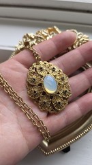 Vintage West Germany Unsigned Opal Opalite Filigree Pendant Necklace