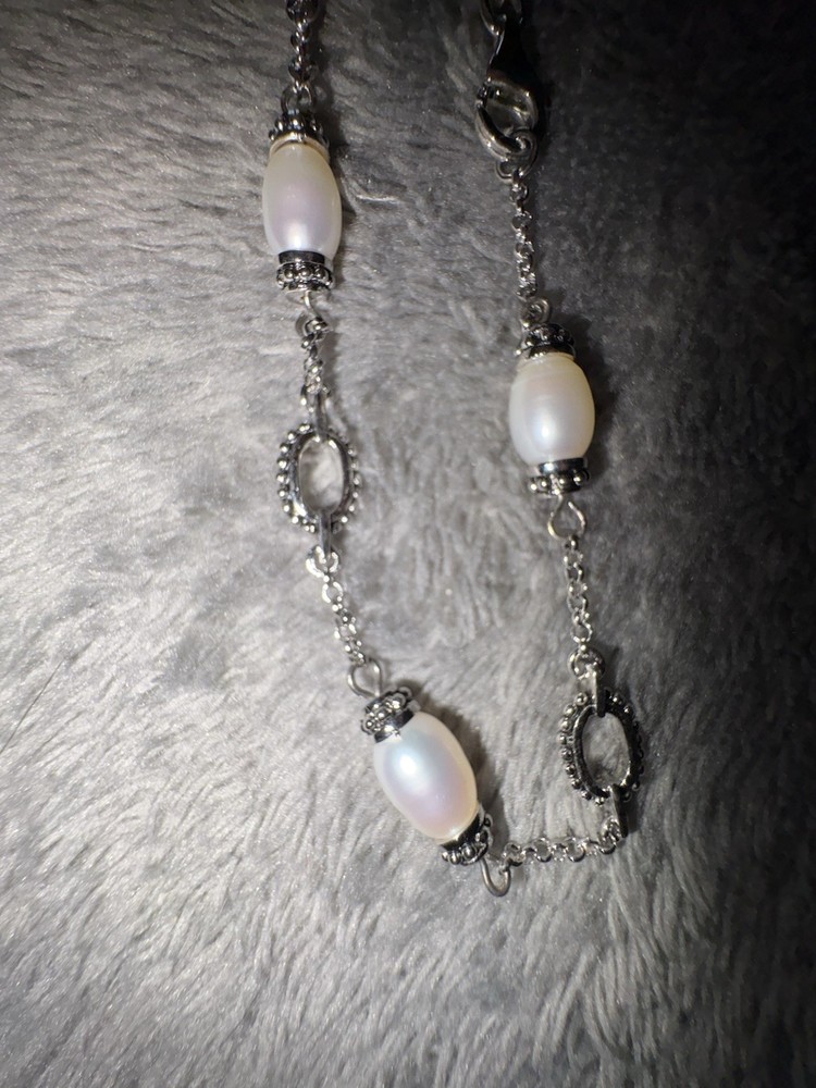 sterling silver necklace vintage 925 With Pearls.