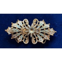 Vintage Filigree Art Noveau Belt Buckle Gold Toned Brass Enamel Detail 3.5″ x 2″