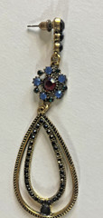 Vintage Dangle Earrings Gold Tone Black Red Blue Rhinestones Cluster Oval 3.5 In